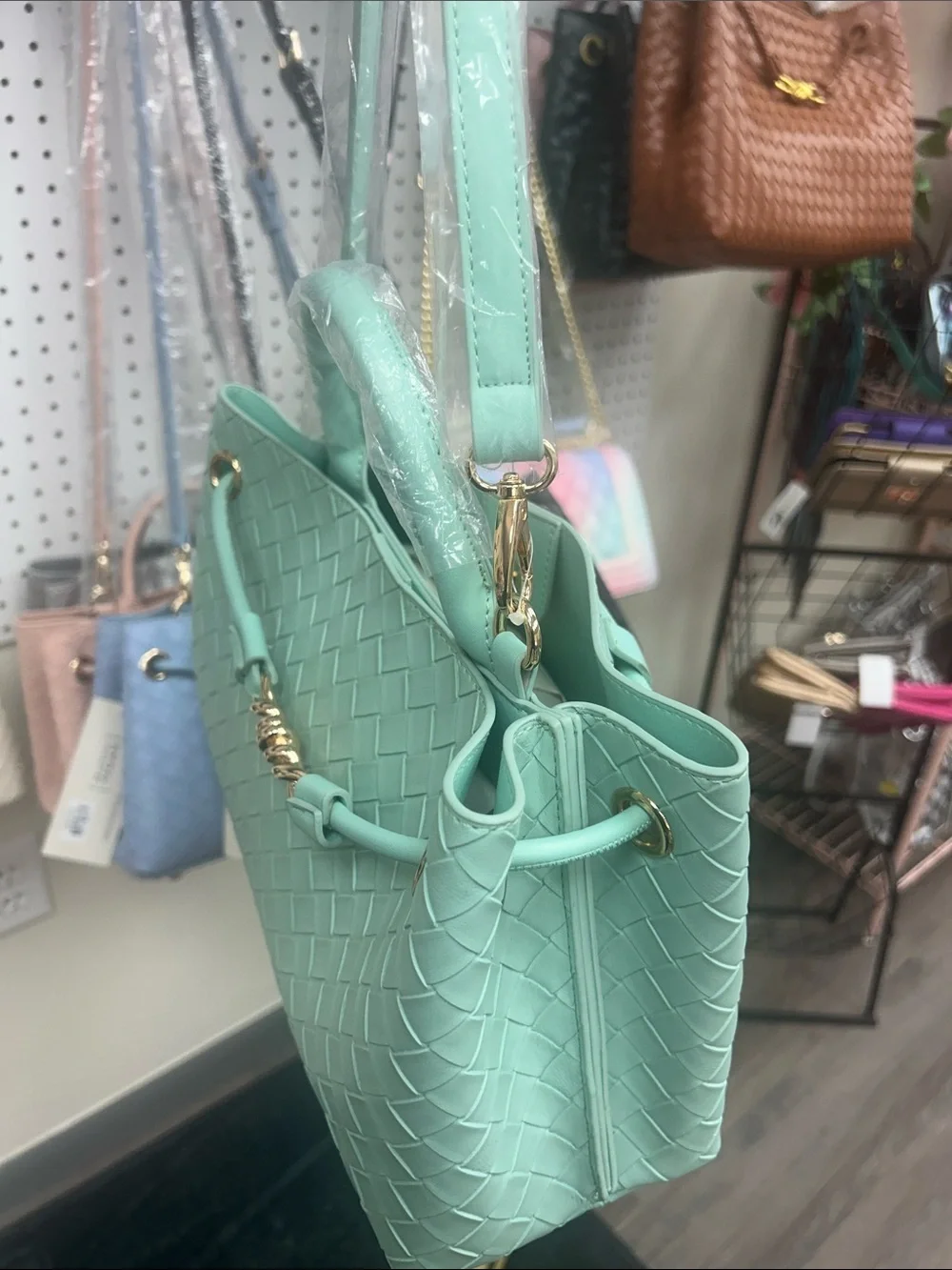 Mint Woven Leather Tote Handbag